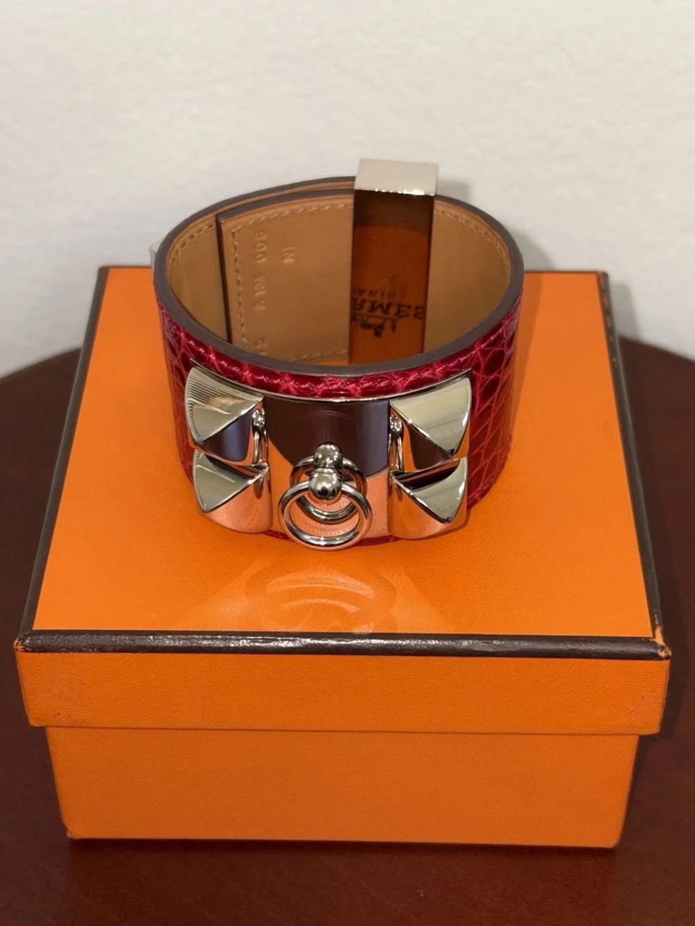 HERMÈS Pink Alligator Palladium PHW Collier de Chien CDC Wrap Bracelet size T2